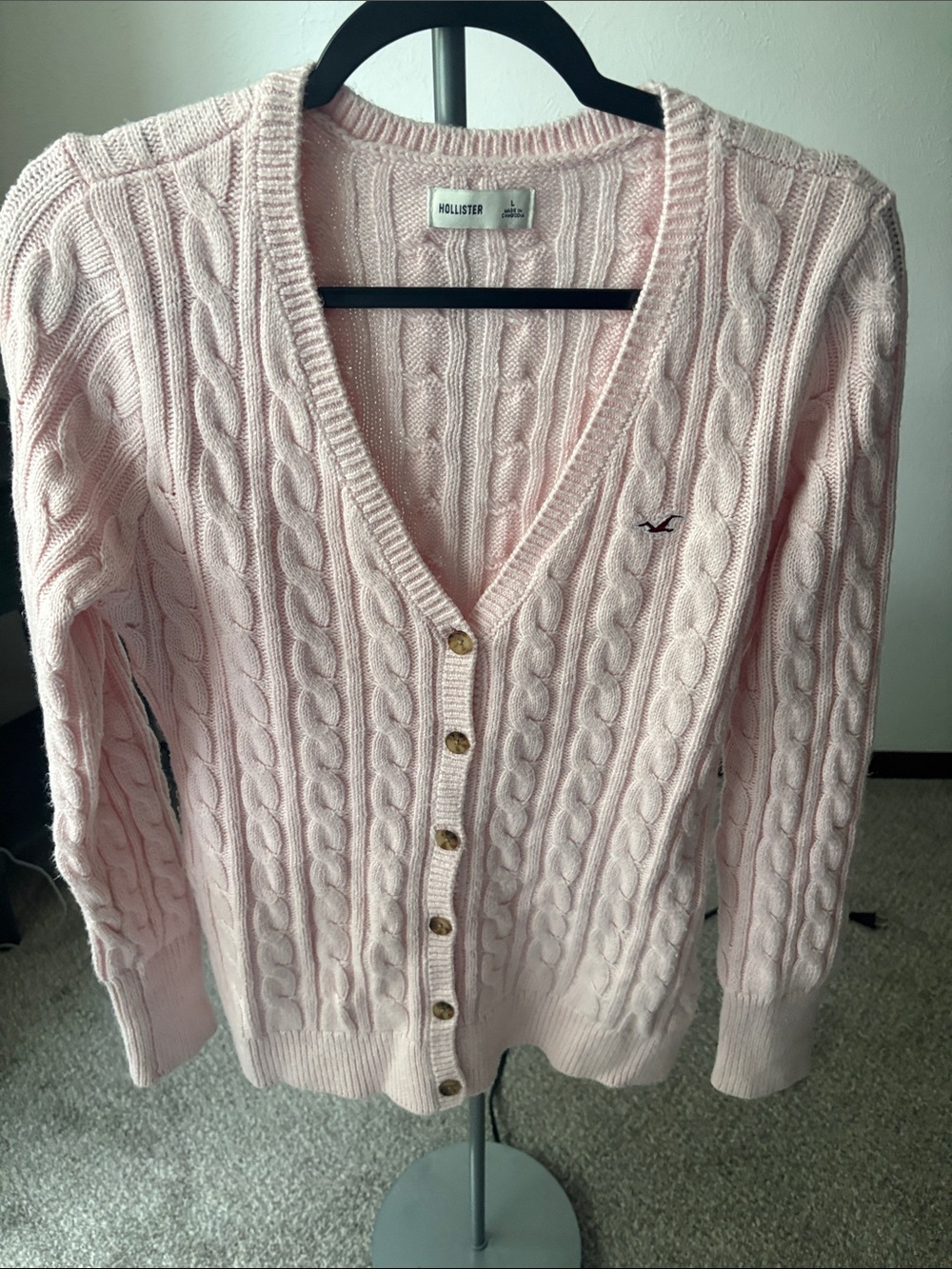 Hollister Women's Pink Cable Knit V-Neck Cardigan size large